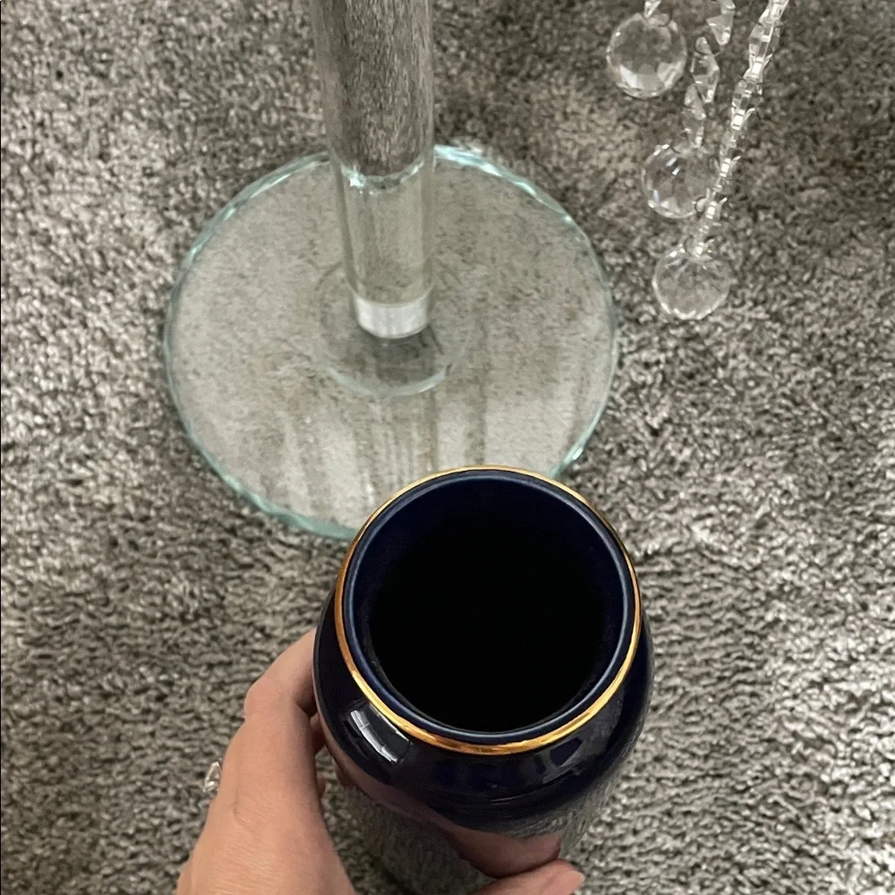 Elegant Blue and Gold Peacock Vase